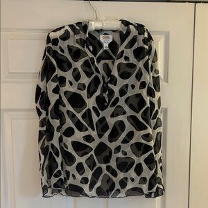 Talbots Black and Cream Silk Animal Patterned Blouse